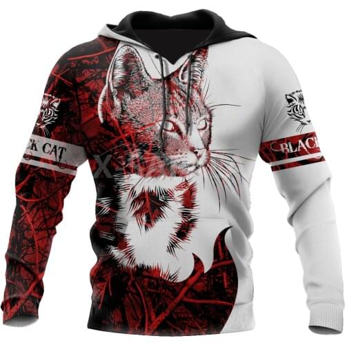 Animal Love Red Cat Tattoo 3D Print Size XS-7XL Hoodie Man Women Harajuku Outwear Zipper Pullover Sweatshirt Casual Unisex