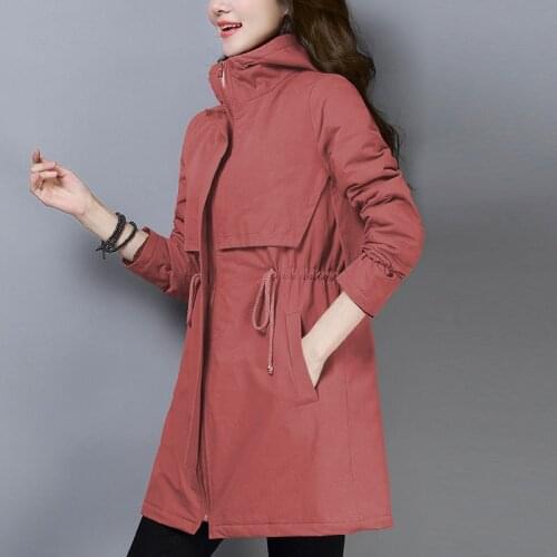 2021 Spring Autumn Womens Trench Coat Adjustable Waist Slim Lady Long Zipper Outwear Casual Pocket Female Windbreaker Lining