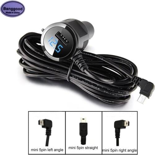 8V-36V to 5V 3.5A LCD Display Voltage Smart Car Cigarette Lighter Charger Socket Adapter Mini 5pin Plug 3.5m Cable with USB Port
