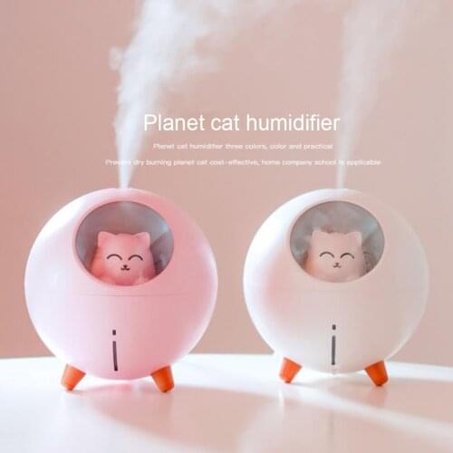 Lovely Pet Air Humidifier 220ml Planet Cat Ultrasonic Cool Mist Aroma Air Oil Diffuser Romantic Color LED Lamp USB Humidifier