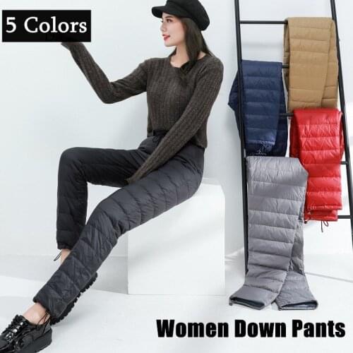 Women Down Pants Autumn Winter Windproof Warm Down Trousers Lightweight Thin Thermal 90% White Duck Down Cotton Pants 3XL