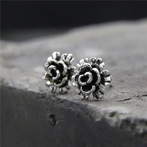 Fine Sterling S925 Silver Earrings Women Girl Luck Flower Stud Earrings 8.5mmW