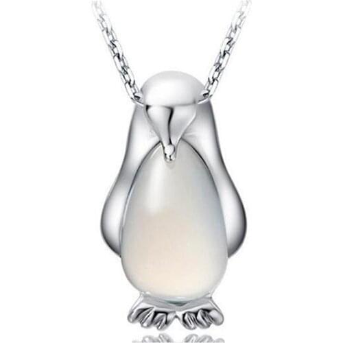 SUTEYI Women Penguin Pendant Necklace Silver Color Animal Opal Necklaces For Girls Gift Trendy Jewelry 2021