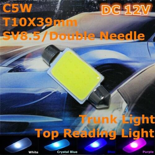 12V LED Car Double Needle Bulb Lamp(COB Lighting Square) C5W 39mm For Top Reading Licence Board Trunk Light