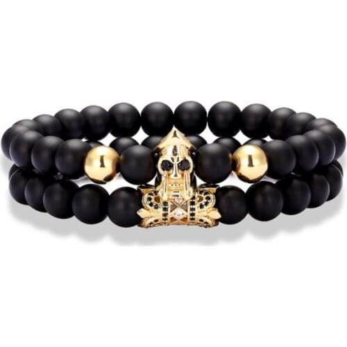 2pcs/lot 8mm warrior helmet crown gold silver copper cz zircon cubic zirconia beads Yoga Bracelet elastic Stone Bangles ryg3d