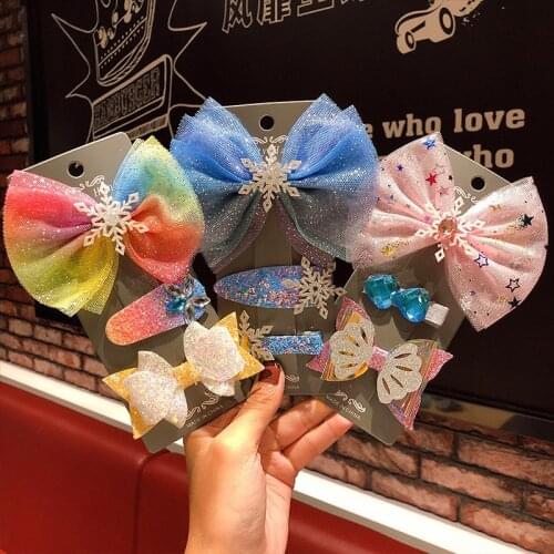3pcs/set New Colorful Chiffon Big Bow Snowflake Hair Clips For Girls Sweet Hairpins Barrettes Headband Fashion Hair Accessories