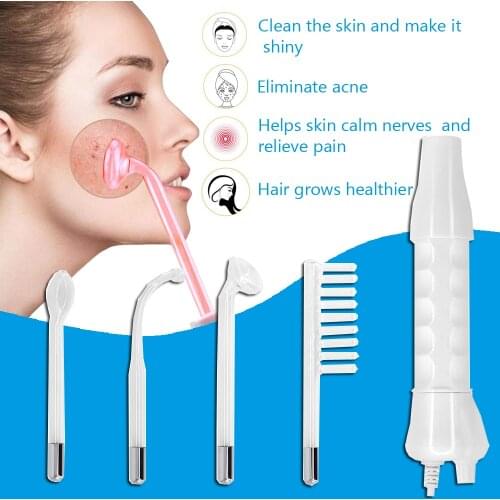 4 In 1 High Frequency Electrode Wand Electrotherapy Glass Tube Facial Clearner Acne Spot Remover Facial Skin Care Beauty Devices