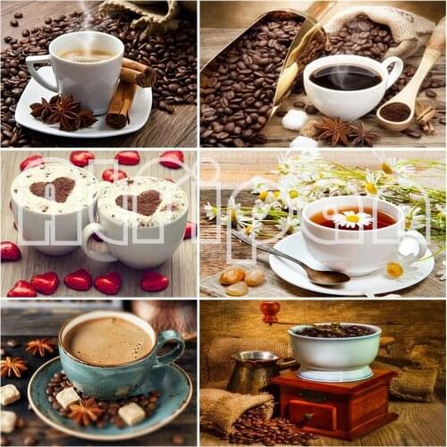 5D DIY Diamond Painting Coffee SquareRound Diamond Embroidery Cross Stitch Kit Rhinestone Art Picture Mosaic Home Decoration