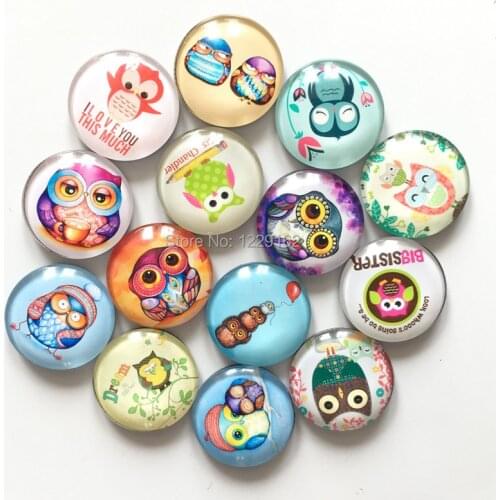 Free shipping (12pcs/lot)Cute Owl Crystal Glass fridge magnet Kawaii Round Cartoon animal message sticker Home Decor kids gift