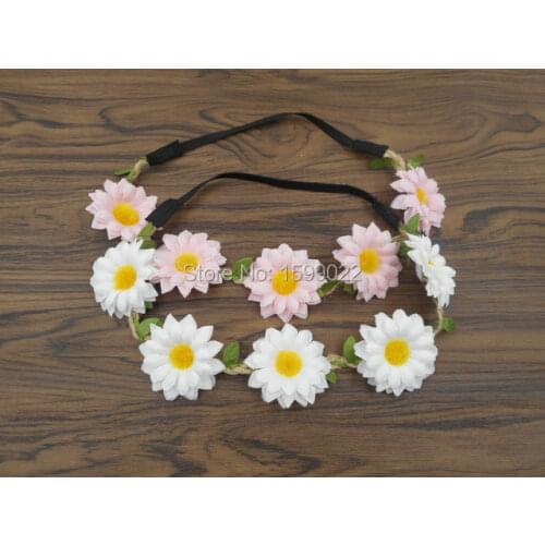 Boho Daisy Head Band Stretchy Hair Bands Leaf Headpiece Garden Flower Party Headwear Beach Party Accessories Seaside Headwear