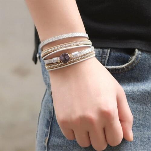 Fashion Multi-Layer Leather Bracelets For Women Stone Charm Ladies Wrap Braided Handmade Bracelet Magnetic Clasp Jewelry