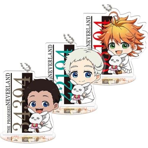Anime The Promised Neverland Keychain Yakusoku no Neverland Norman Ray Emma Cosplay Stand Figure Acrylic Bag Pendant Keyring Toy