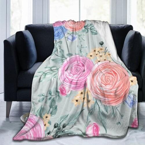 Flannel Blanket Pink Rose And Leaves Ultra-Soft Micro Fleece Blanket for Bathrobe Sofa Bed Travel Home Winter Spring Fall