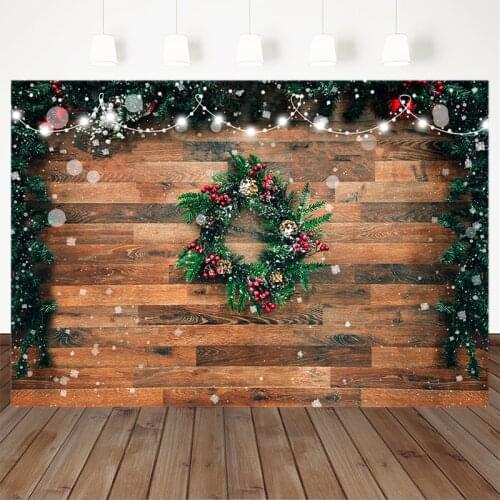 Christmas Party Backdrop Christmas Wreath White Flash Point Wooden Photography Background For Photo Studio