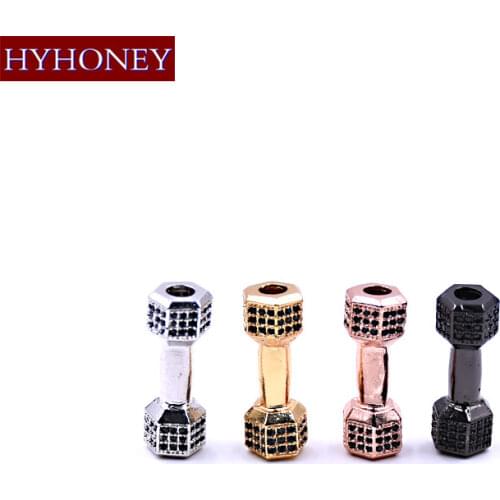 HYHONEY 4 Color DIY For Jewelry Micro Pave Zircon Brass Dumbbells DIY Bracelet Beads & Jewelry Findings Accessories