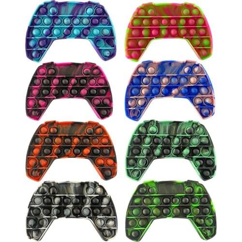 2021 New Tie-Dye Gamepad Shaped Push Bubble Fidget Toys Anti Stress Educational Toy Reliver Multi-function Handle for Children