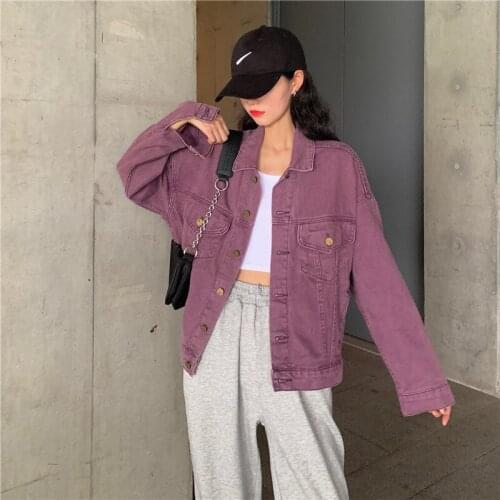 New Spring Autumn Denim Jackets Women Purple Loose Jeans Shirt Jacket Female Fashion Retro Design Sense Blouse Lady Streetwear