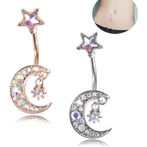 Hot Sale Star Crystal Stainless Steel Belly Button Fashion Surgical Steel Dangle Belly Navel Piercing Ring