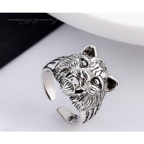 Mewanry 925 Sterling Silver Rings Trend Punk Rock Vintage Creative Domineering Tiger Head Party Jewelry Birthday Gifts Wholesale