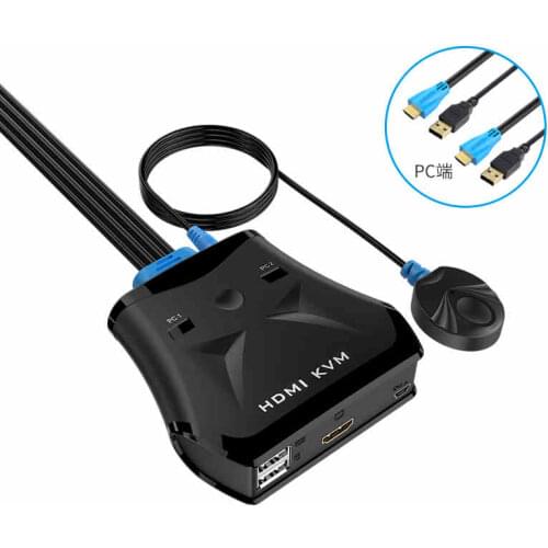 MT-Viki 2 Port HDMI USB KVM Switch Manual Push Button with Wired Remote Control Key and Original Cable MT-201HL