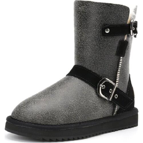 5825 New Sheep Fur Integrated Warm Cotton Shoes for Men and Women with The Same Tube Belt Buckle Snow Boots