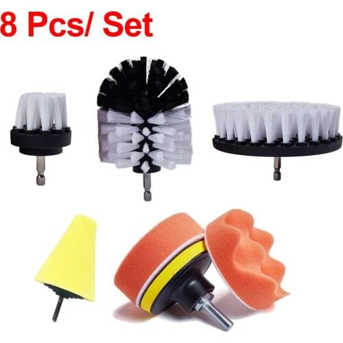8Pcs/Set Electric Drill Brush Scrub Pads Kit Power Scrubber Cleaning Kit Cleaning Brush Polishing Pads For Carpet Glass Car Clea