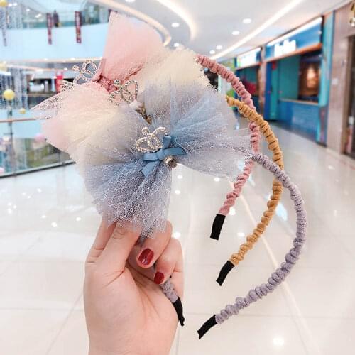 2020 Raindo New Children Cute Candy Pearl Mesh Crown Headbands Girls Lovely Shiny Bow Hairbands Kids Sweet Hair Accessories
