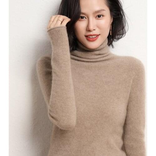 2021The New100%Pure Cashmere Sweater Pure Color Knitted Gaocollar Pullover Pure Cashmere Sweater Loose Large Size Sweater Women
