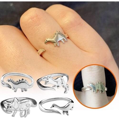 New Fashion Dinosaur Rings Long-necked Dragon Stegosaurus Cute Animal Open Adjustable Ring for Women Girls Jewelry Toy Gift