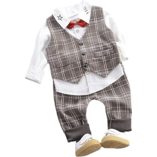 New Spring Autumn Baby Boys Clothes Suit Children Fashion Plaid Vest Shirt Pants 3Pcs/Sets Toddler Casual Costume Kids Clothing