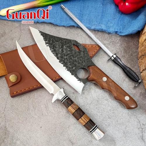 Full Tang Handmade Chopping Cleaver Butcher Knife Kitchen Chef Knife Slicing Knife Forged Steel Boning Knife Butcher Fish Knife