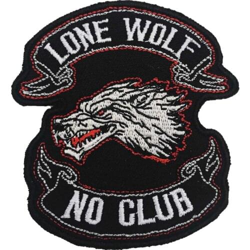 LONE WOLF NO CLUB Embroidered Applique Sewing Label punk biker Patches Clothes Stickers Apparel Accessories Badge