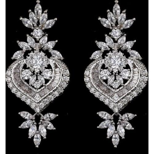 ORZTOON Retro Exaggerated Zircon Leaf Unusual Earrings For Women Luxury Love Heart Pendant Earring Trendy Wedding Jewelry 2021