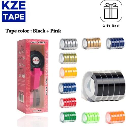 （Free 2 ribbons）Pink for motex e101 label printer with 9mm Embossed label manual maker/typewriter dymo engraving label maker