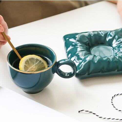 Luxury Ceramic Coffee Cup with Spoon Simple Modern Mug High Quality Espresso Cups Nordic Tea Tazas Drinkware DA60BYD