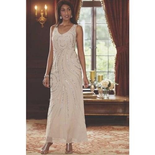 2020 Ankle Length Chiffon Mother of the Bride Groom Dress With Long Sleeve Jacket A-Line V-neck Beading Elegant Champagne Real