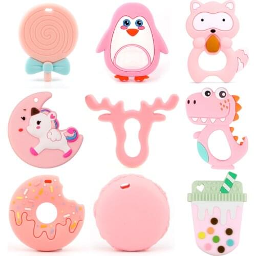 Food Grade Rodent SiliconeTeether Dinosaur Fox Raccoon Elephant Baby Teething Toys DIY Pacifier Chain Baby Products