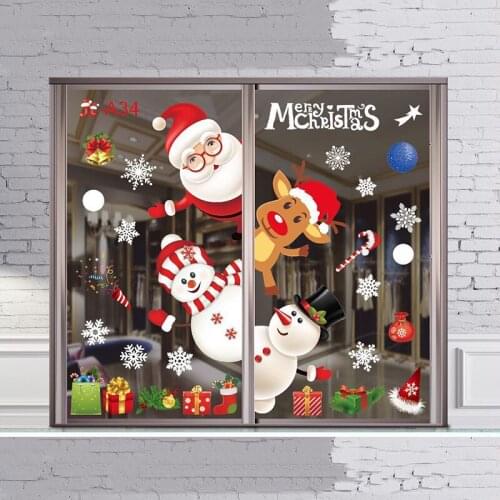 Snowflake Santa Elk Glass Sticker Christmas Decorations For Home Shop Kids Room Christmas Window Sticker New Year Wall Decals