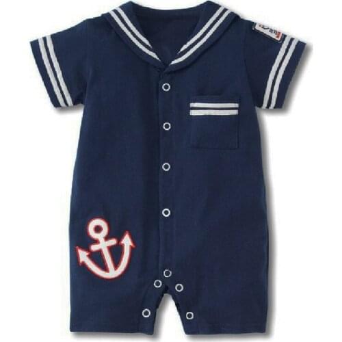 Navy Baby Boys Shortall Collar Rompers Overalls Cute Babe One-Piece Clothes Babywear Sailor Top Quality