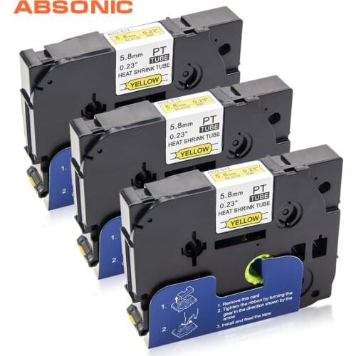 Absonic 3PCS Heat Shrink Tube Tubing HSe611 HSe-611 5.8mm*1.5m Label Tape Cassette Cartridge Compatible Brother Label Printer