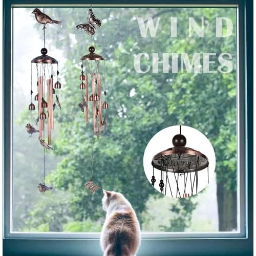 Bird Wind Chimes Outdoor Garden Wind Chimes Bells with 4 Aluminum Tubes 6 Bells Romantic Wind Chime for Indoor Garden Home Decor