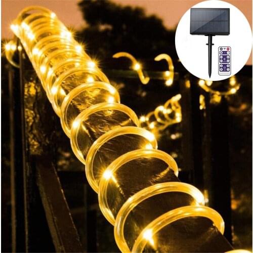 Solar Rope Lights 10M/20M/30M Waterproof Tube Rope String Lights with Remote Control 8 Modes for Garden Fence Yard Party Wedding