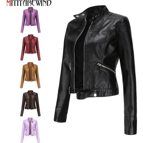 2021 New Design PU Leather Jacket Women Coat Female Stand Collar Short Faux Leather Coat Women Motorcycle Jaqueta Feminina S-3XL
