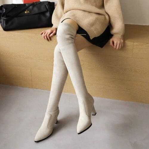 Zapatos De Mujer 2021 Sexy Autumn Winter Warm Over The Knee Womens Platform Thigh High Boots High Heels Pointed Toe Shoes 2187