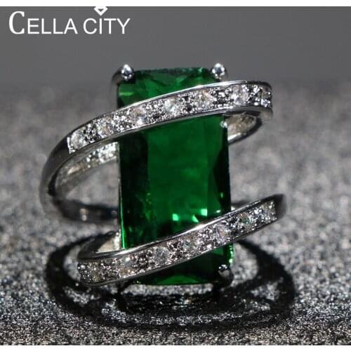 Cellacity Rectangle Emerald Ring for Women Trendy Silver 925 Jewelry with Gemstones Geometry Anniversary Party Rings Wholesale