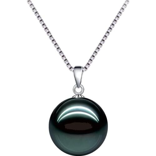 High-end luxury S925 Sterling silver 14mm Perfect round black pearl pendant necklaces Fashion jewelry For women Free shipping