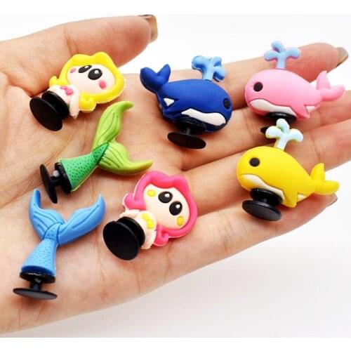Cute 10Pcs Whales Mermaid 3D Garden Shoe Decoractions Cartoon Croc Shoe Charm Accessories Kids Best Gift