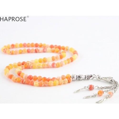 100% Natural weathering agate Orange bracelets Prayer Islamic Muslim tasbih Allah Rosary womens necklace 99 beads 6-10mm agate
