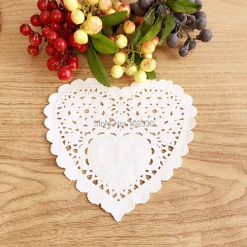 1000pcs 5.5'' White Lace Heart Paper Doilies Placemat Craft Doyleys Wedding Christmas Tableware Decoration