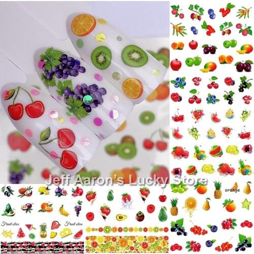 12 Sheets beauty water transfer nail sticker decals manicure nails sticker art decorations supplies tool fruit juice designs